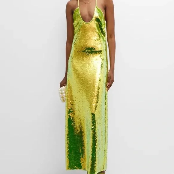 GANNI yellow/green sequin maxi dress - Picture 3 of 4